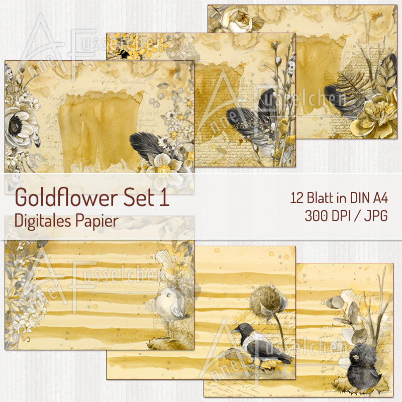 Goldflower Set 1 |  Motivpapiere DIN A4